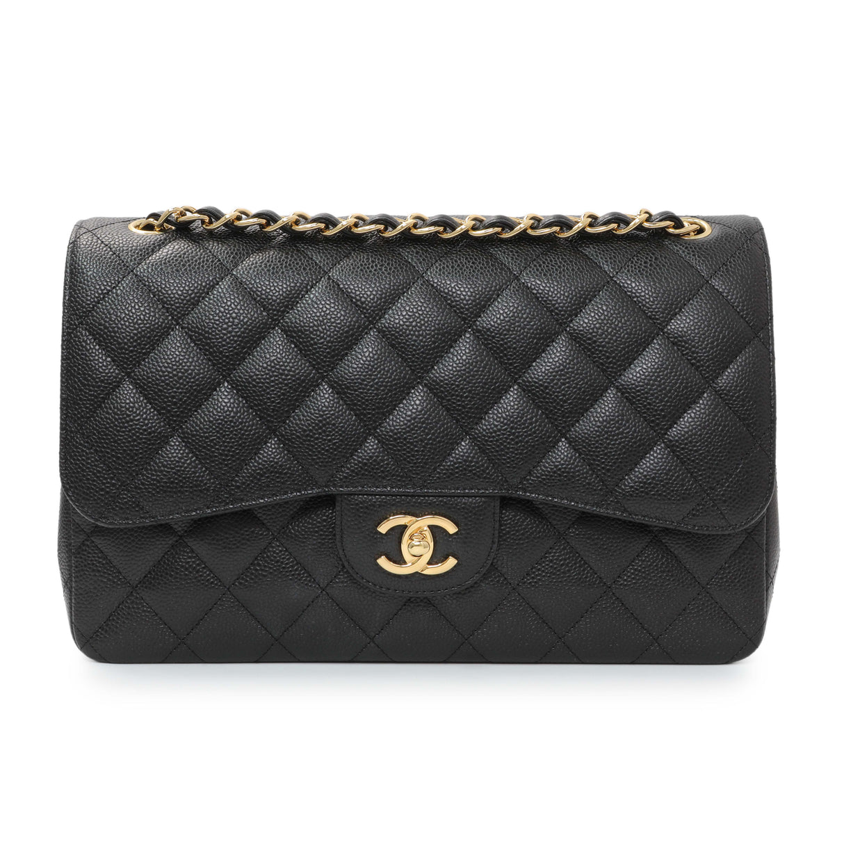 Chanel Black Quilted Caviar Jumbo Double Flap Handbags Chanel