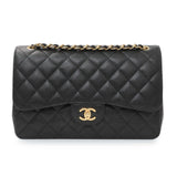 Chanel Black Quilted Caviar Jumbo Double Flap Handbags Chanel