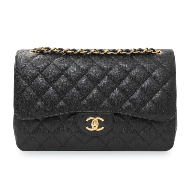 Chanel Black Quilted Caviar Jumbo Double Flap Handbags Chanel