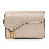 Christian Dior Gold Metallic Grained Calfskin Saddle Card Holder Accessories Christian Dior