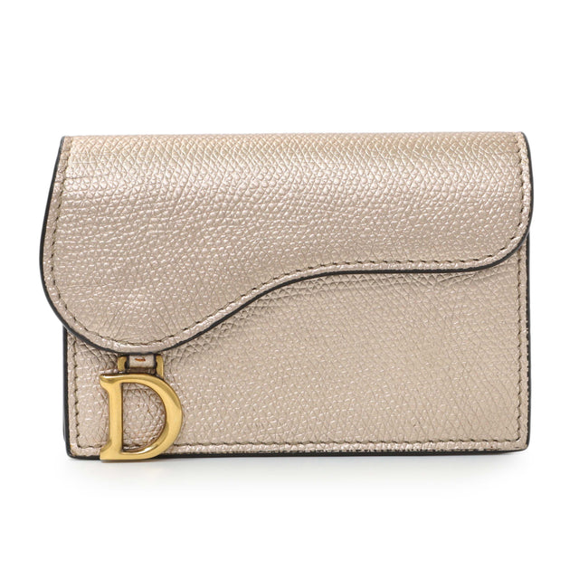 Christian Dior Gold Metallic Grained Calfskin Saddle Card Holder Accessories Christian Dior