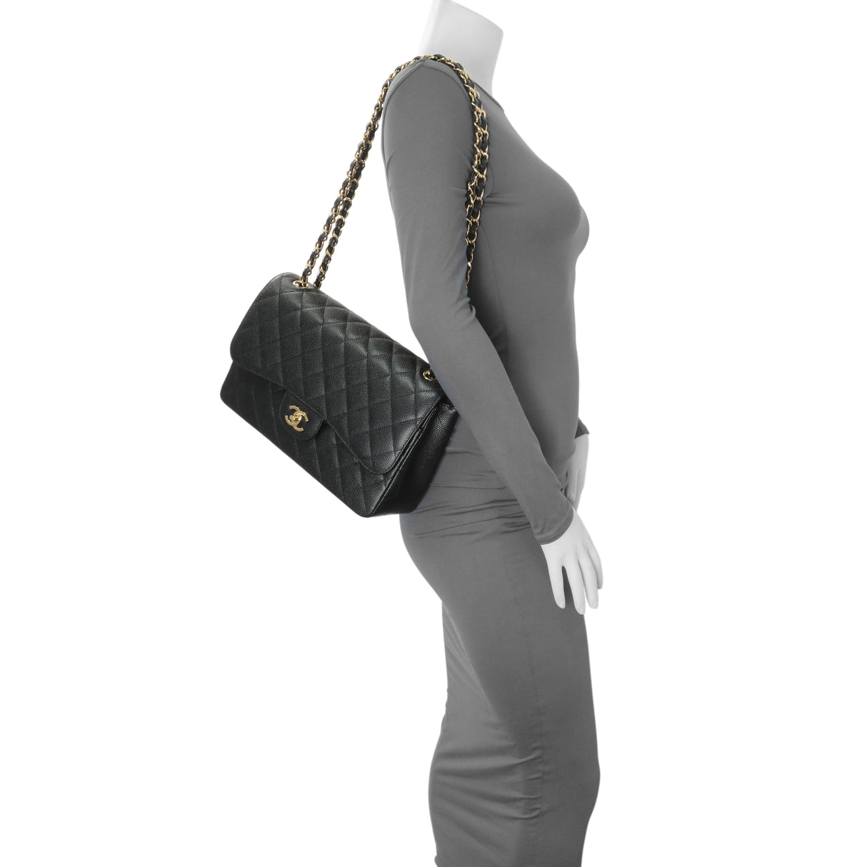 Chanel Black Quilted Caviar Jumbo Double Flap Handbags Chanel