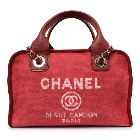 Chanel Red Canvas Deauville Bowling Bag