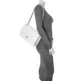 Chanel White Quilted Caviar Jumbo Double Flap Handbags Chanel