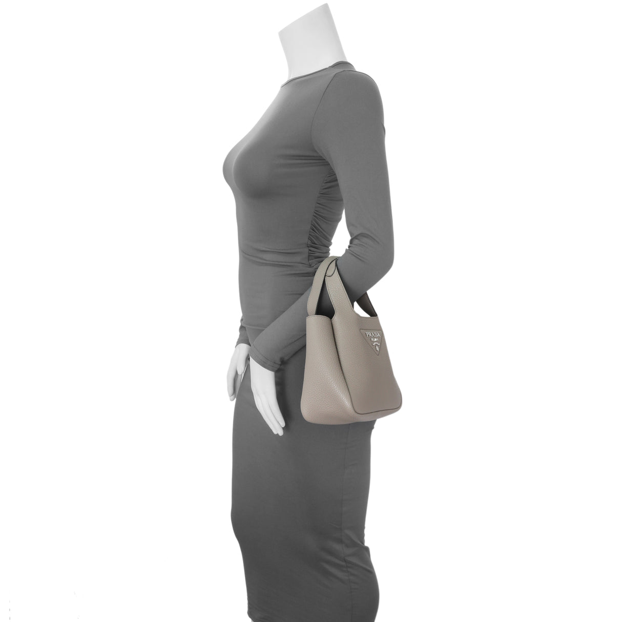 Prada Grey Vitello Daino Soft Mini Dynamique Tote Handbags Prada