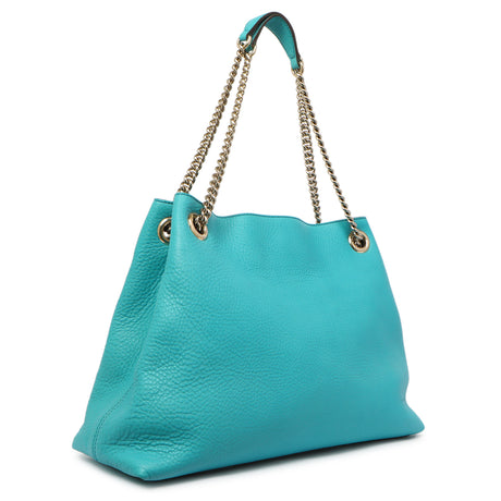 Gucci Teal Pebbled Calfskin Medium Soho Chain Shoulder Bag