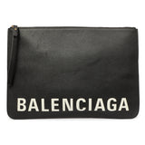 Balenciaga Black Calfskin Logo Large Zip Pouch