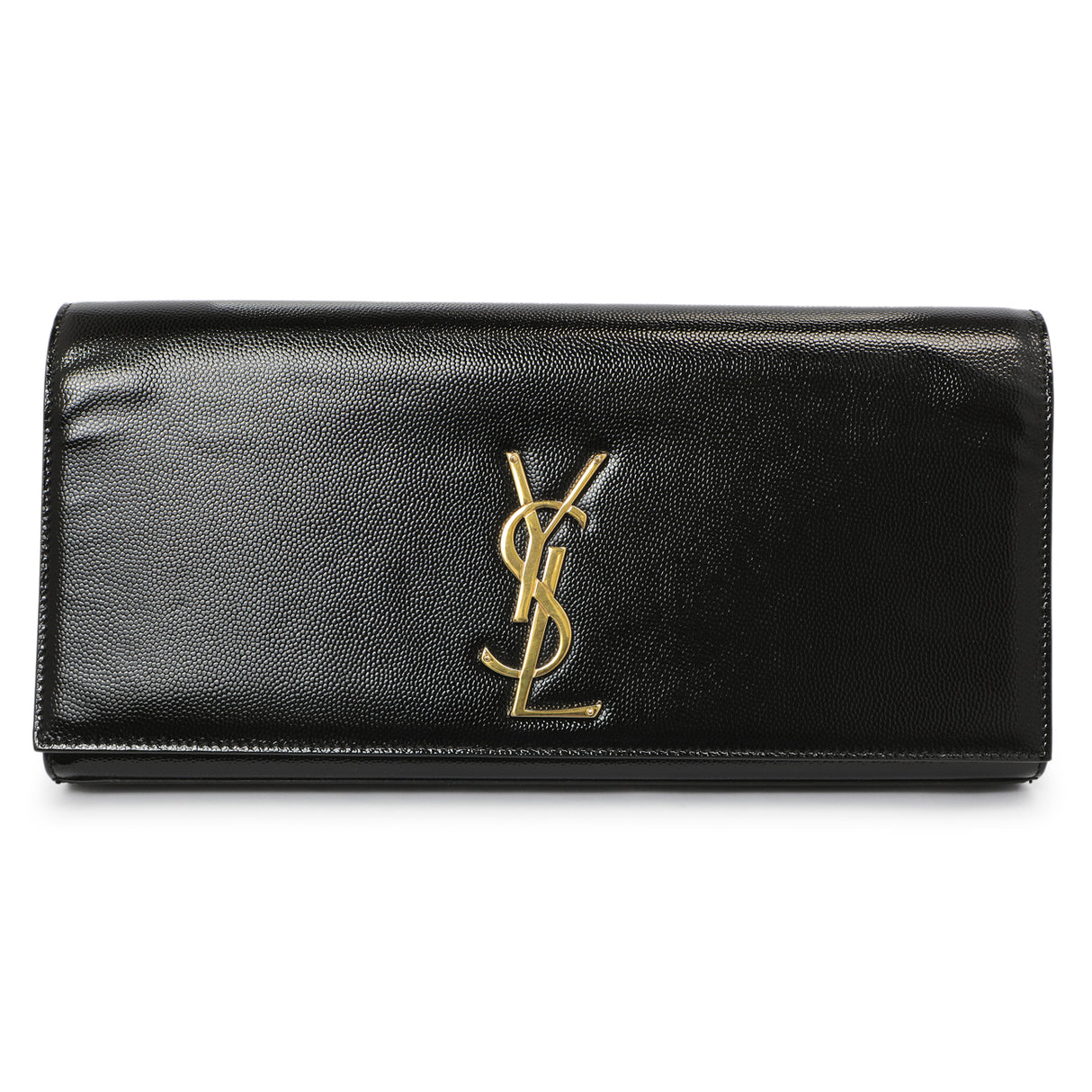 Saint Laurent Black Patent Grain De Poudre Monogram Cassandre Clutch