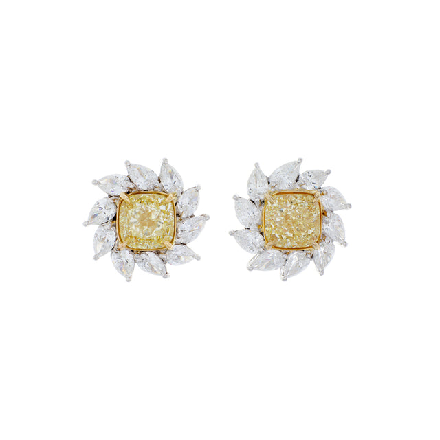 18k White Gold 3.70 Carat Fancy Yellow Diamond Earrings Fine Jewellery Modaselle