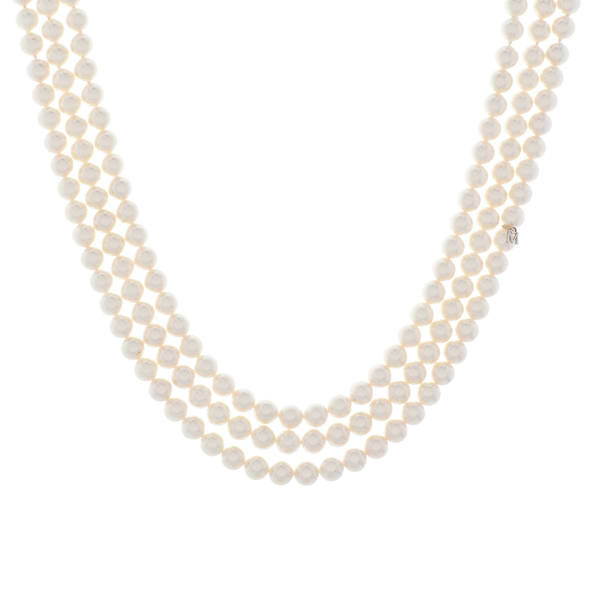 Mikimoto 18K White Gold Diamond Pearl Triple Strand Necklace Designer Jewellery Mikimoto