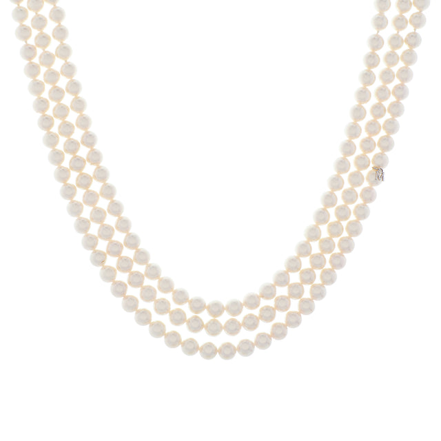 Mikimoto 18K White Gold Diamond Pearl Triple Strand Necklace Designer Jewellery Mikimoto