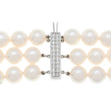 Mikimoto 18K White Gold Diamond Pearl Triple Strand Necklace Designer Jewellery Mikimoto