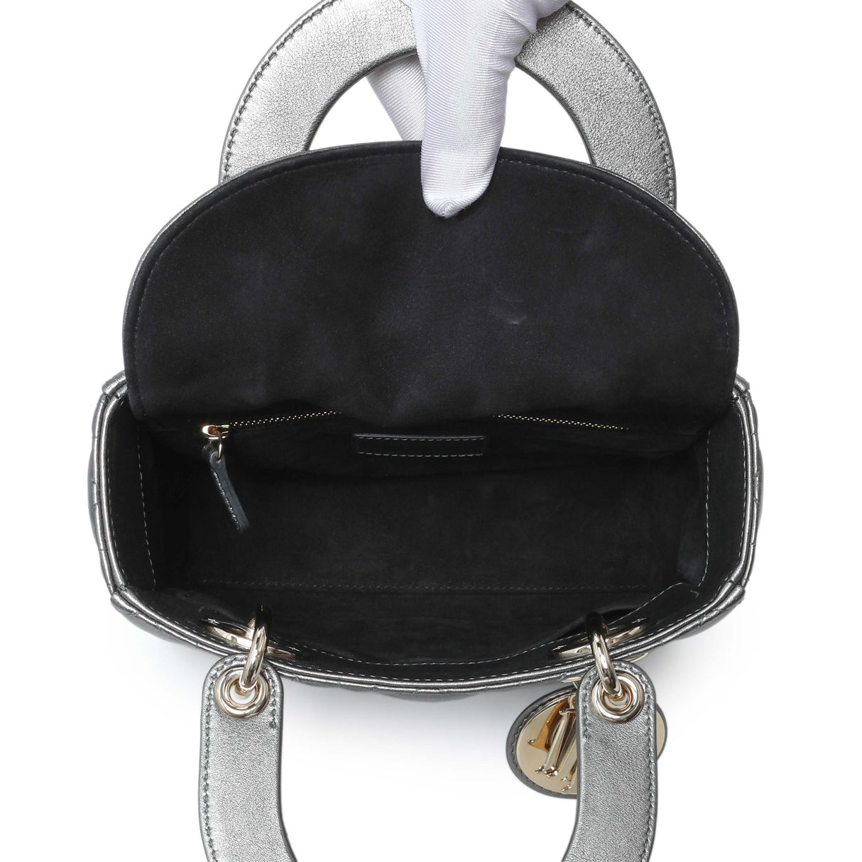 Christian Dior Metallic Grey Lambskin Cannage Small Small My ABCDior Lady Dior Handbags Christian Dior