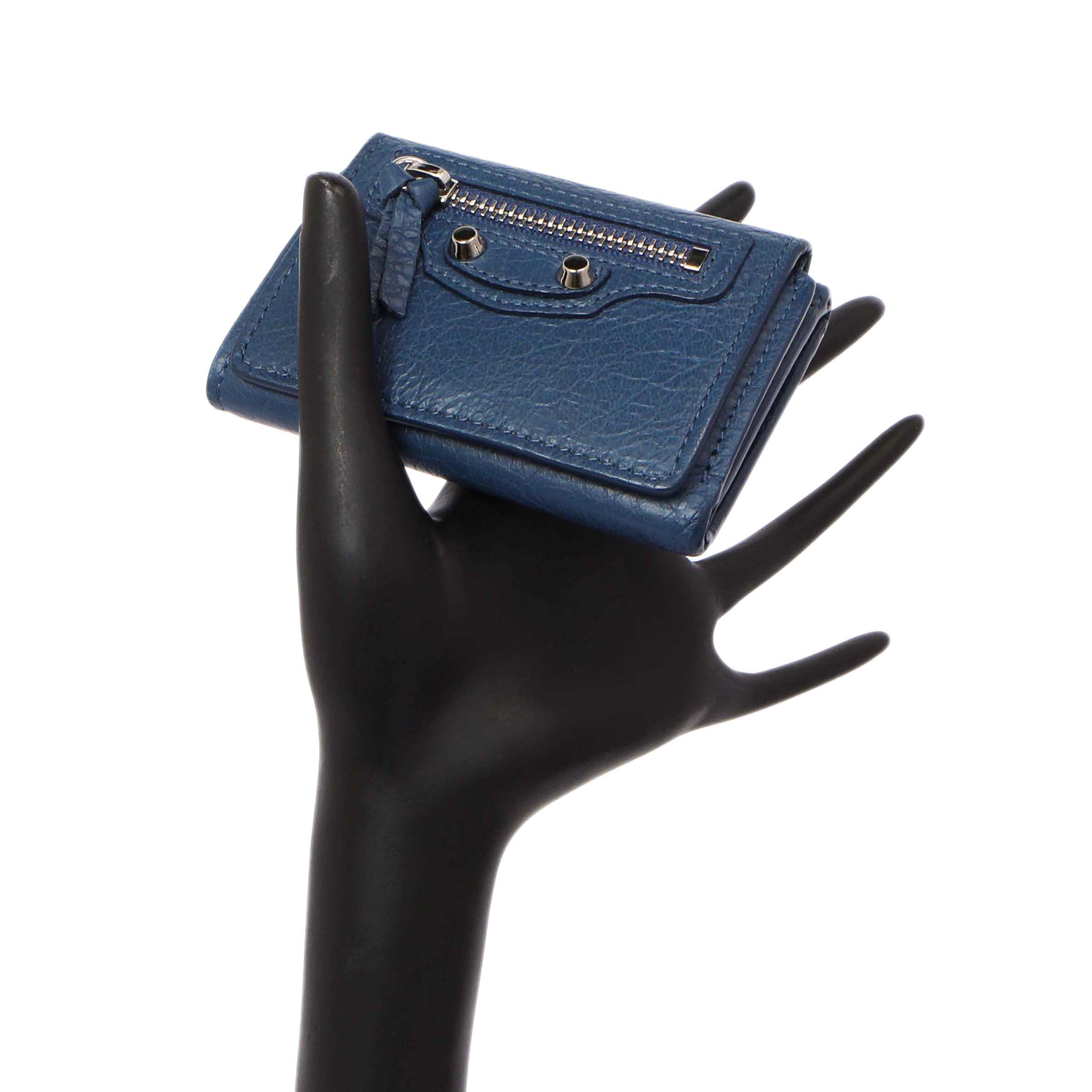 Balenciaga Blue Lambskin Classic Mini Wallet Modaselle