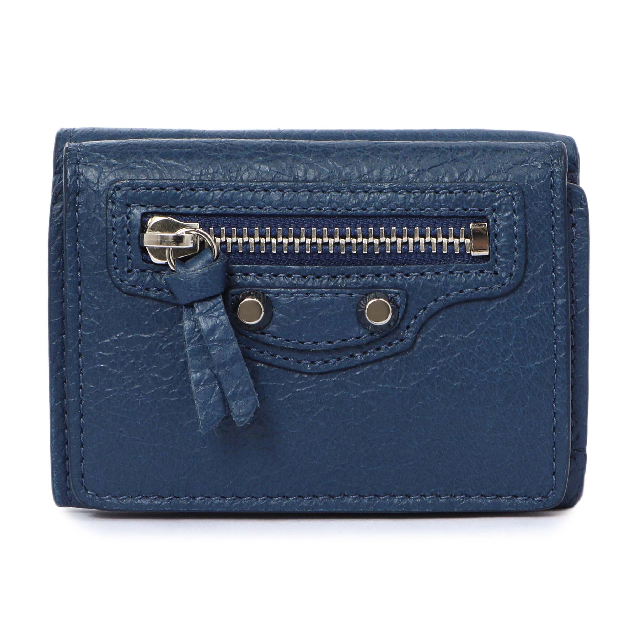 Balenciaga Blue Lambskin Classic Mini Wallet Modaselle