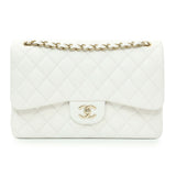 Chanel White Quilted Caviar Jumbo Double Flap Handbags Chanel