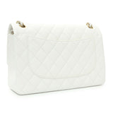 Chanel White Quilted Caviar Jumbo Double Flap Handbags Chanel