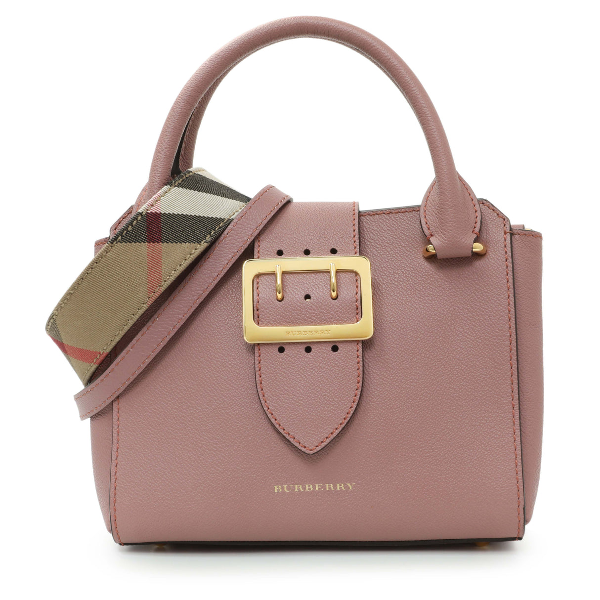 Burberry Dusty Pink Grained Calfskin Small Buckle Tote Handbags Burberry