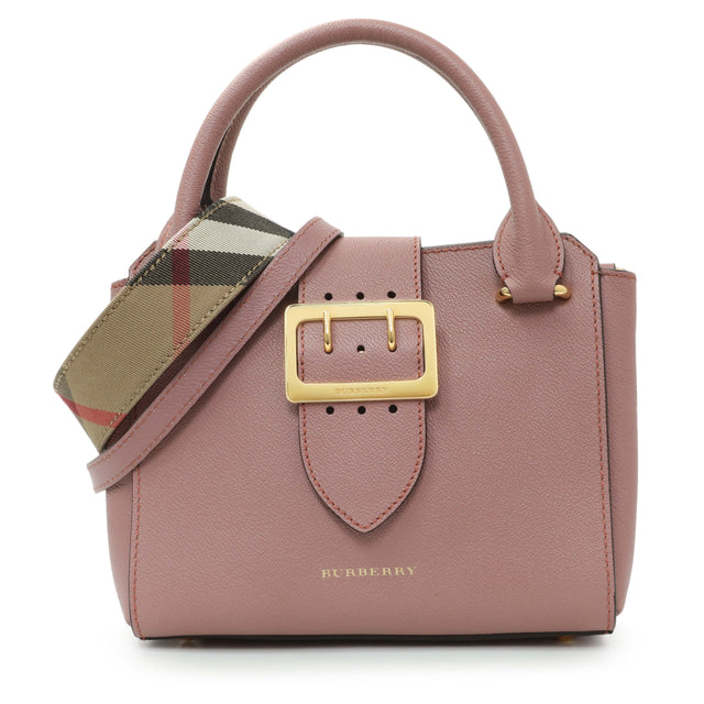 Burberry Dusty Pink Grained Calfskin Small Buckle Tote Handbags Burberry