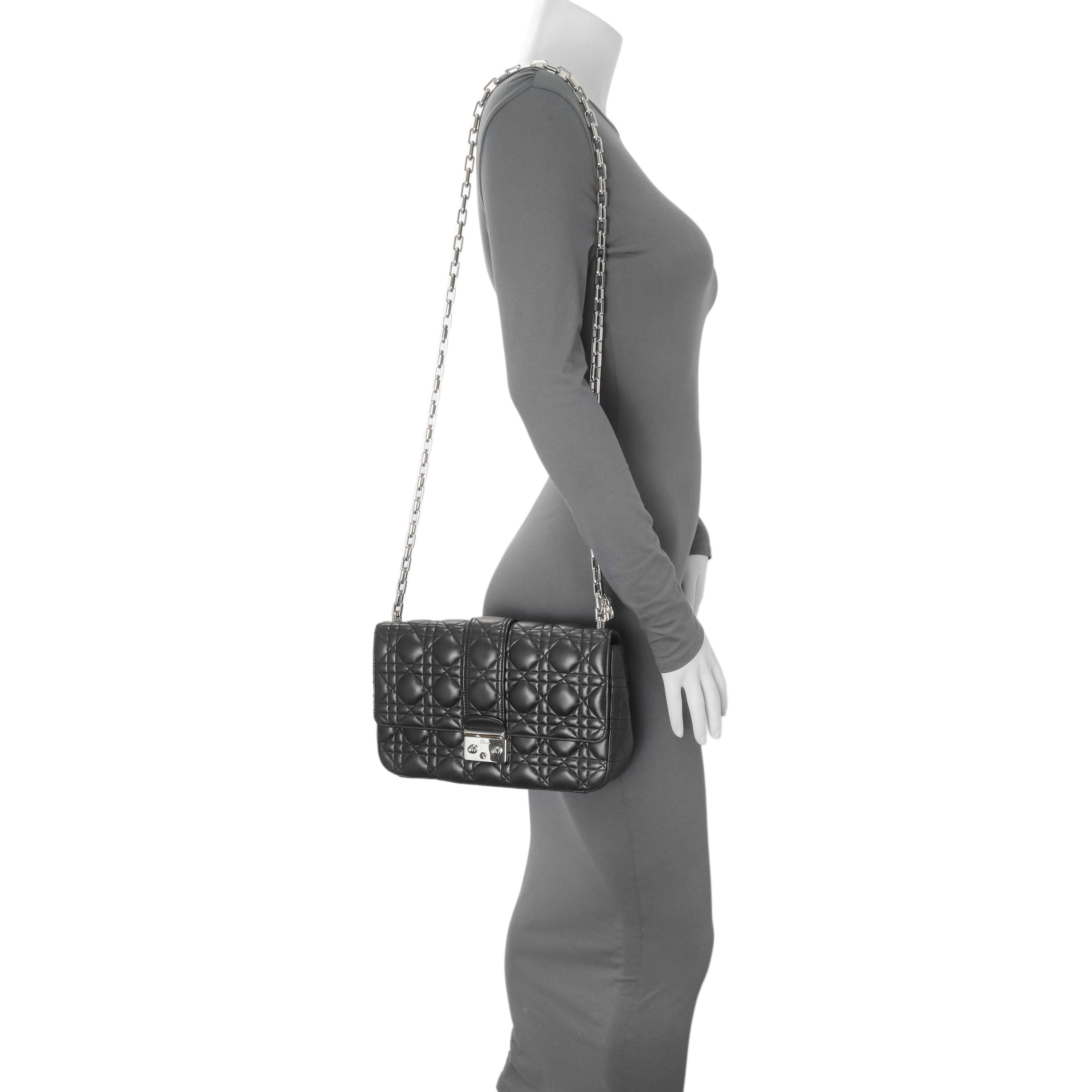Christian Dior Black Lambskin Cannage Medium Miss Dior Flap