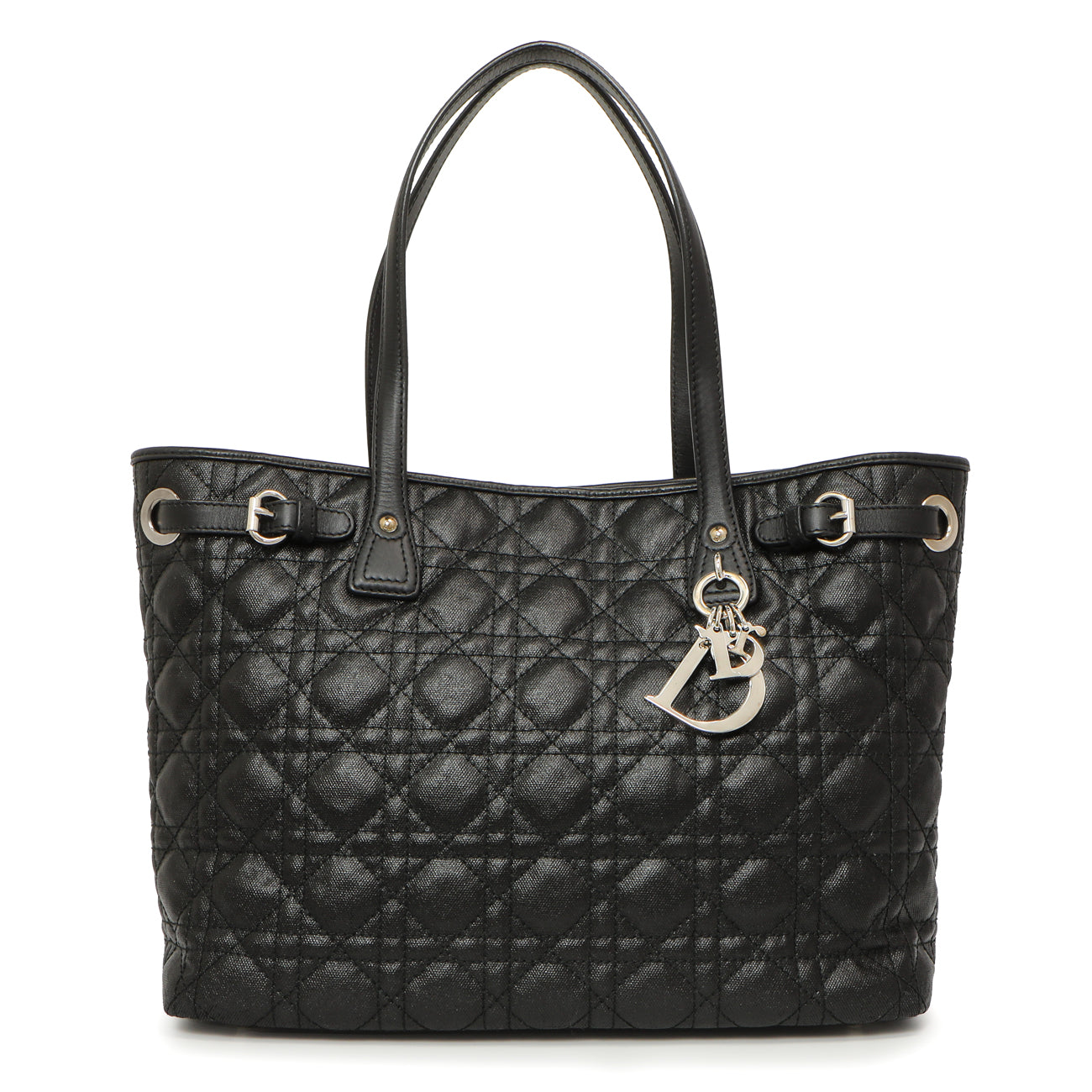Christian Dior Black Coated Canvas Cannage Small Panarea Tote Modaselle