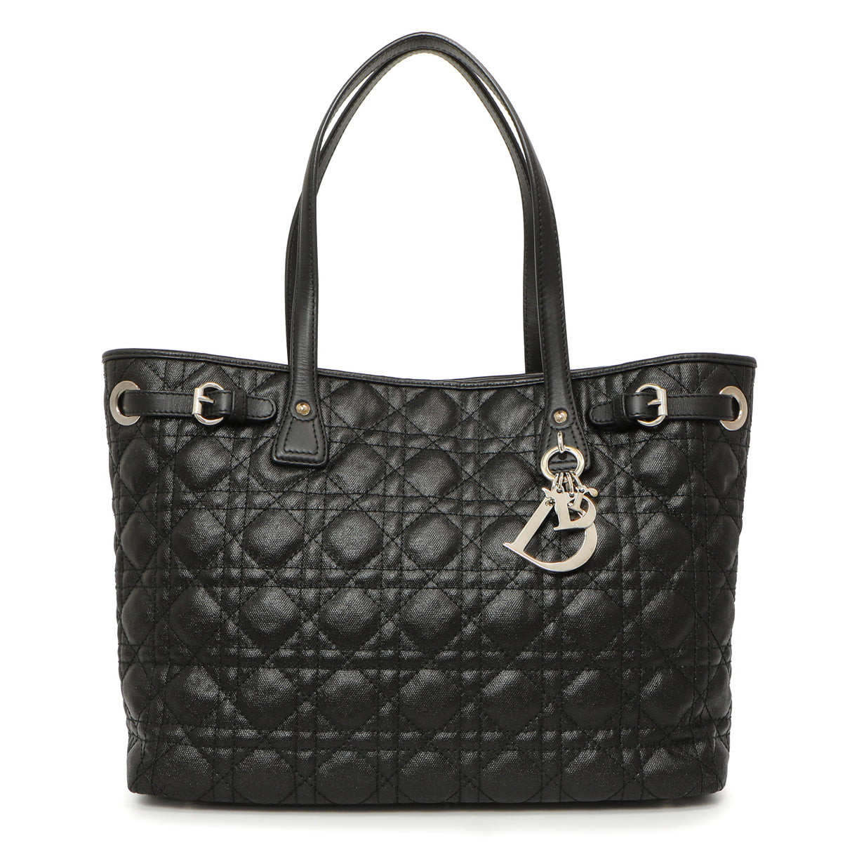 Christian Dior Black Coated Canvas Cannage Small Panarea Tote