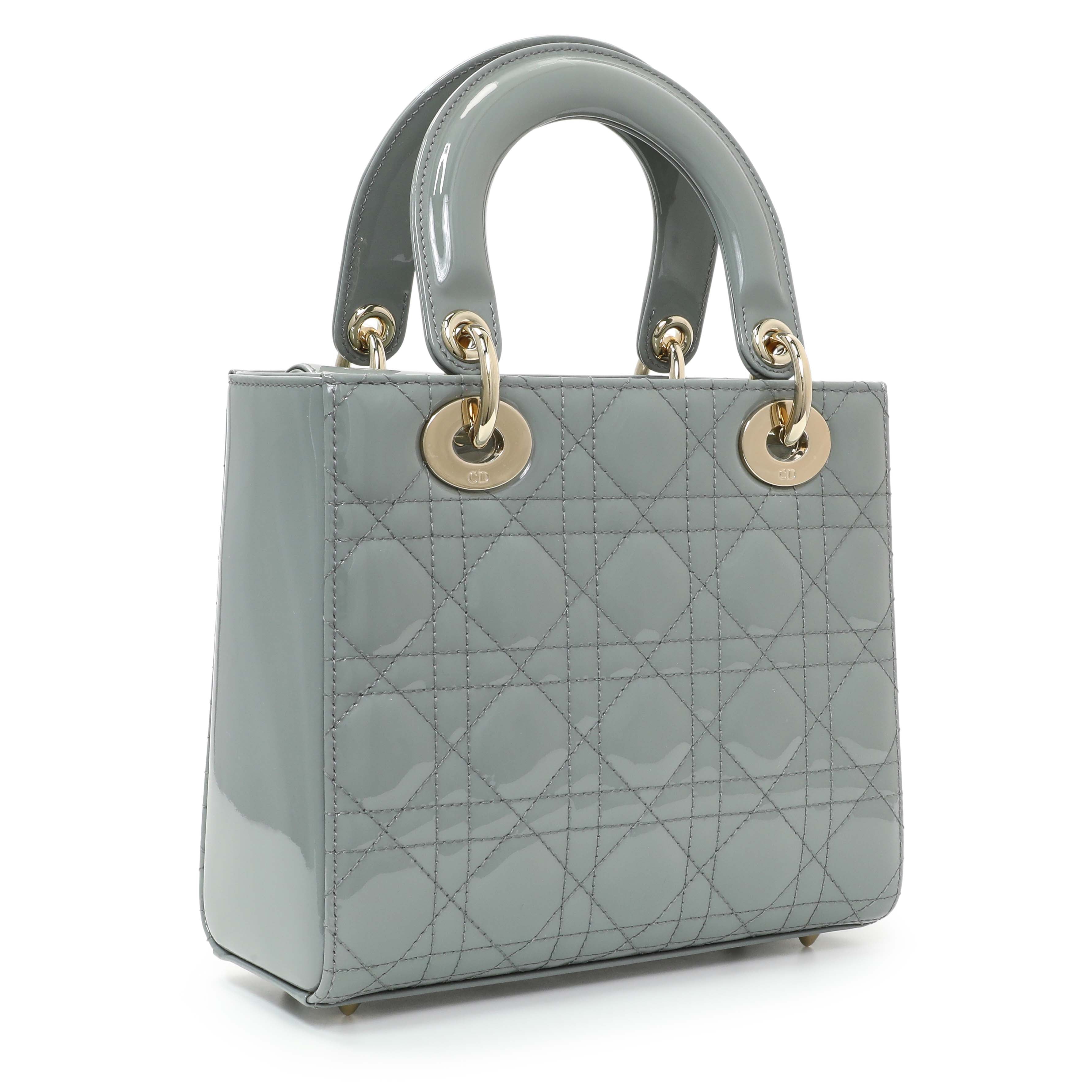 Christian Dior Grey Patent Cannage Small Lady Dior – Modaselle
