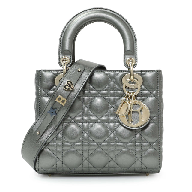 Christian Dior Metallic Grey Lambskin Cannage Small Small My ABCDior Lady Dior Handbags Christian Dior