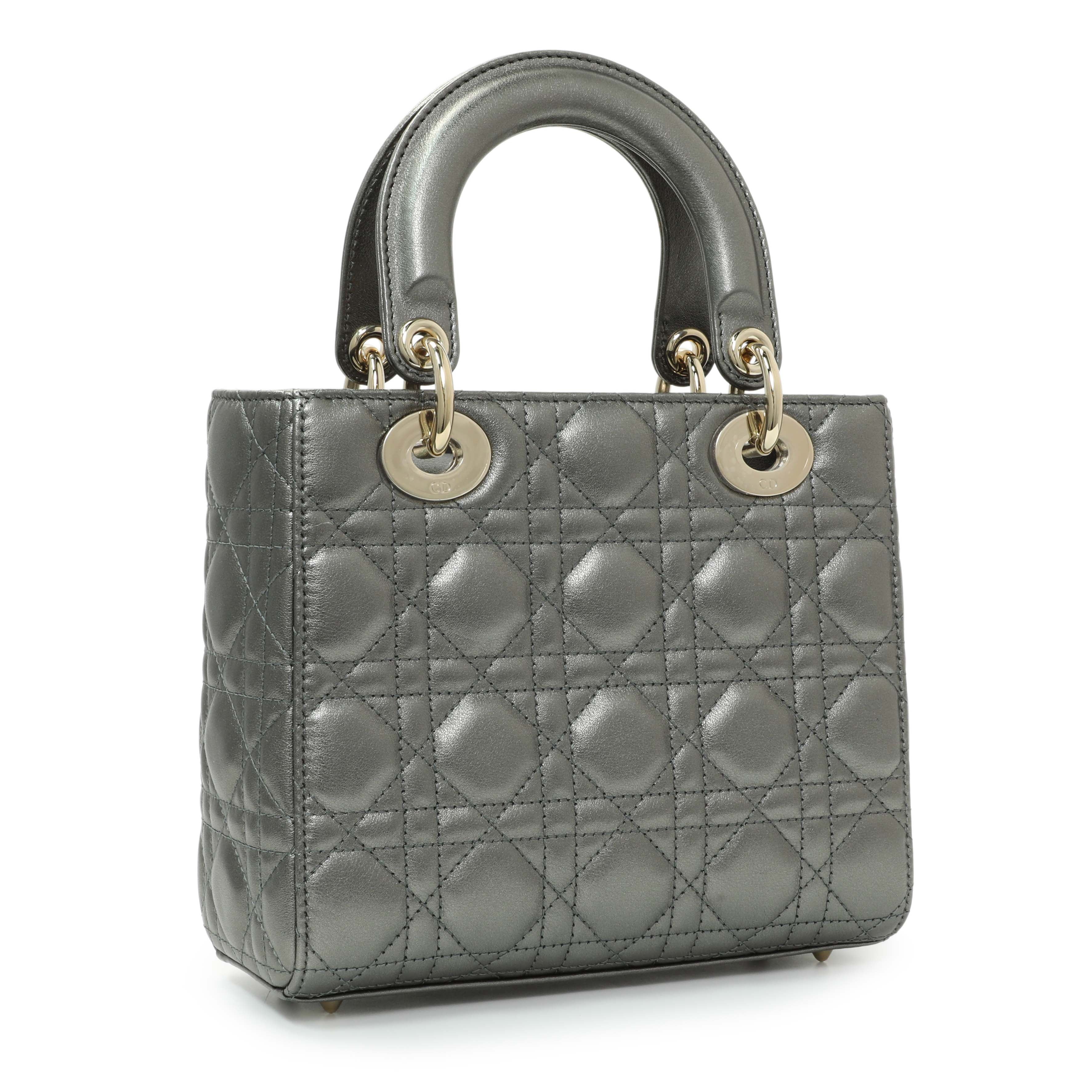 Christian Dior Metallic Grey Lambskin Cannage Small Small My