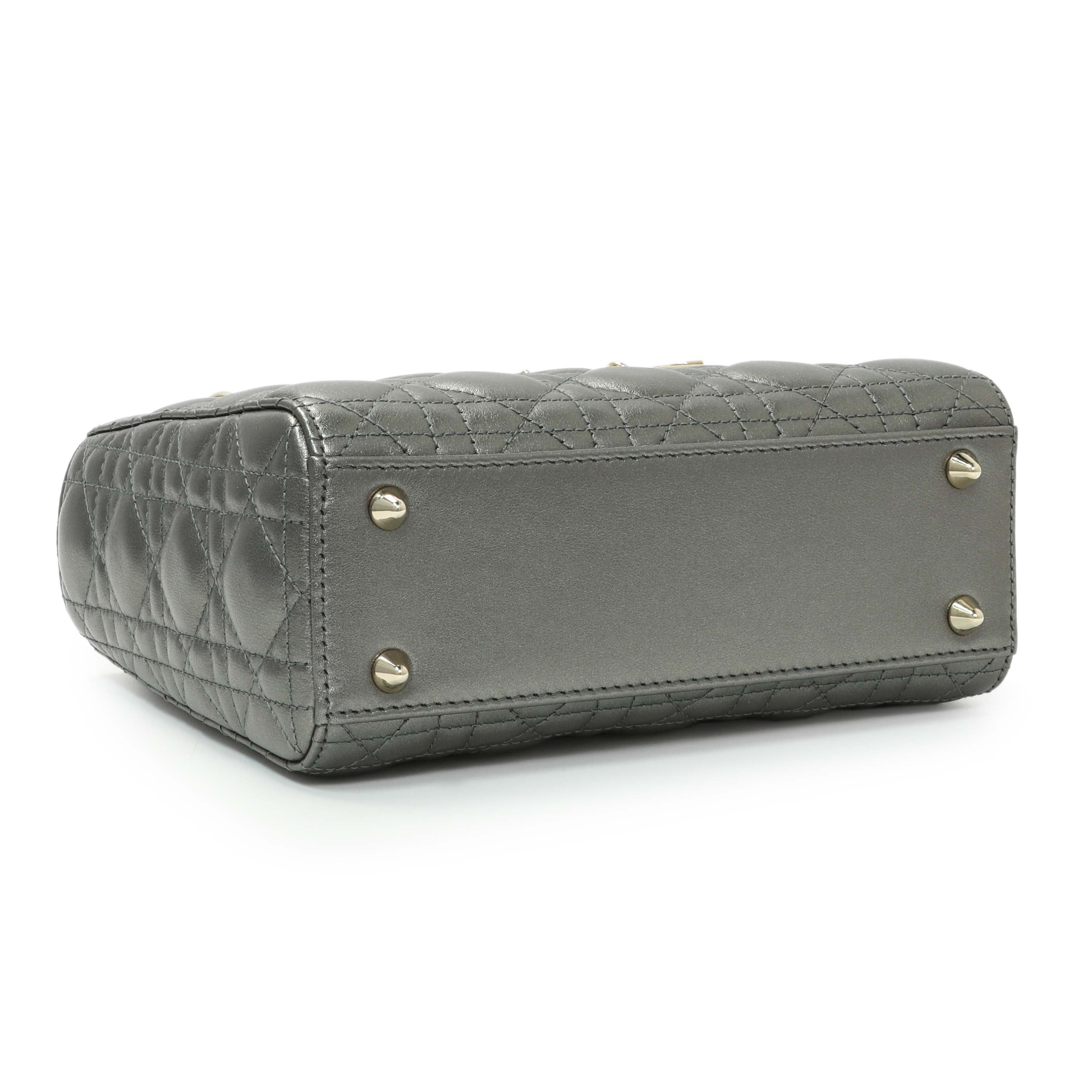 Christian Dior Metallic Grey Lambskin Cannage Small Small My