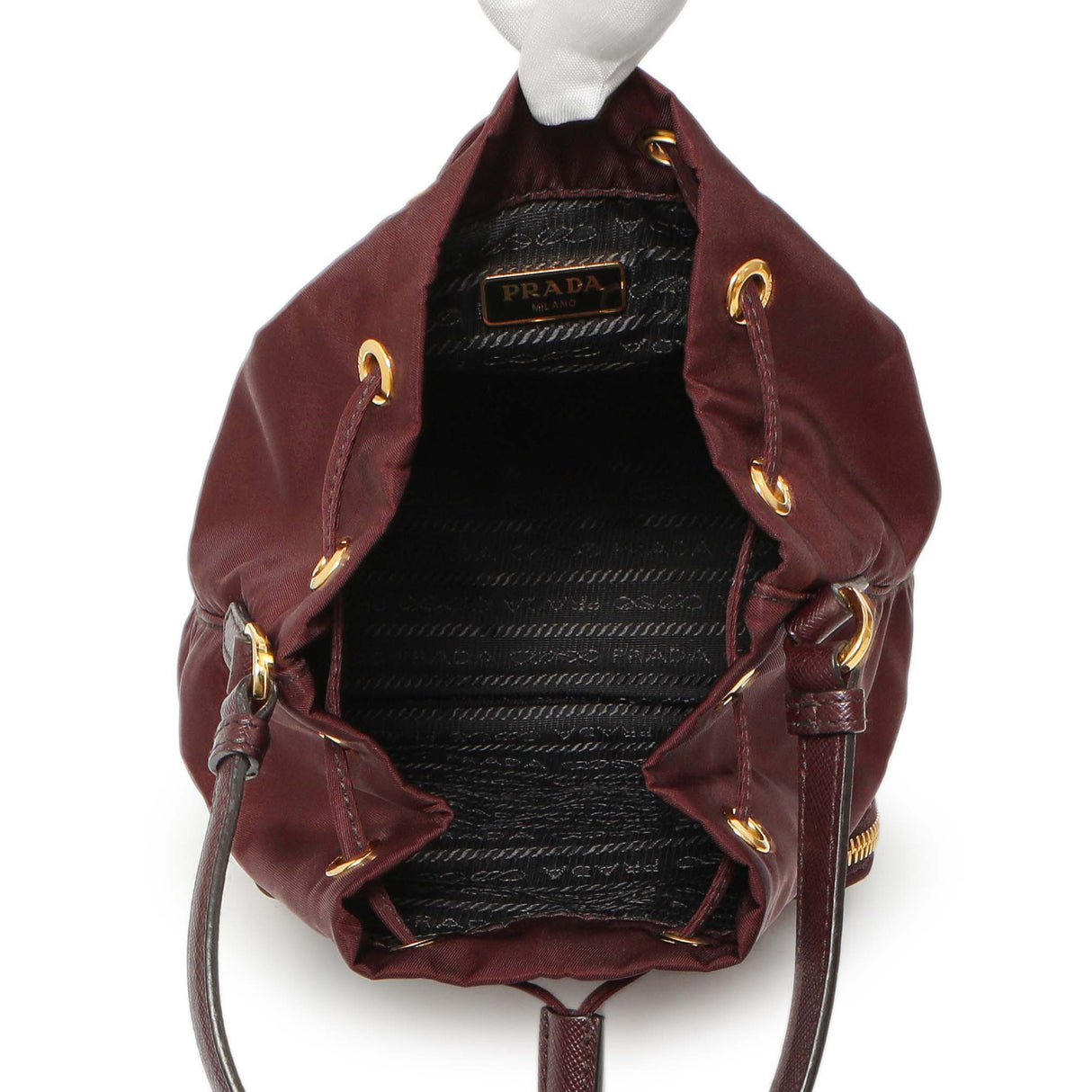 Prada Burgundy Re-Nylon Saffiano Duet Bucket Crossbody Bag