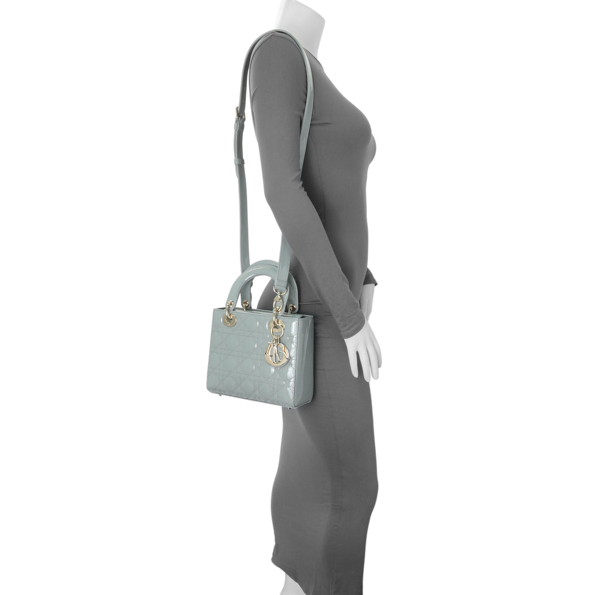 Christian Dior Grey Patent Cannage Small Lady Dior Handbags Christian Dior