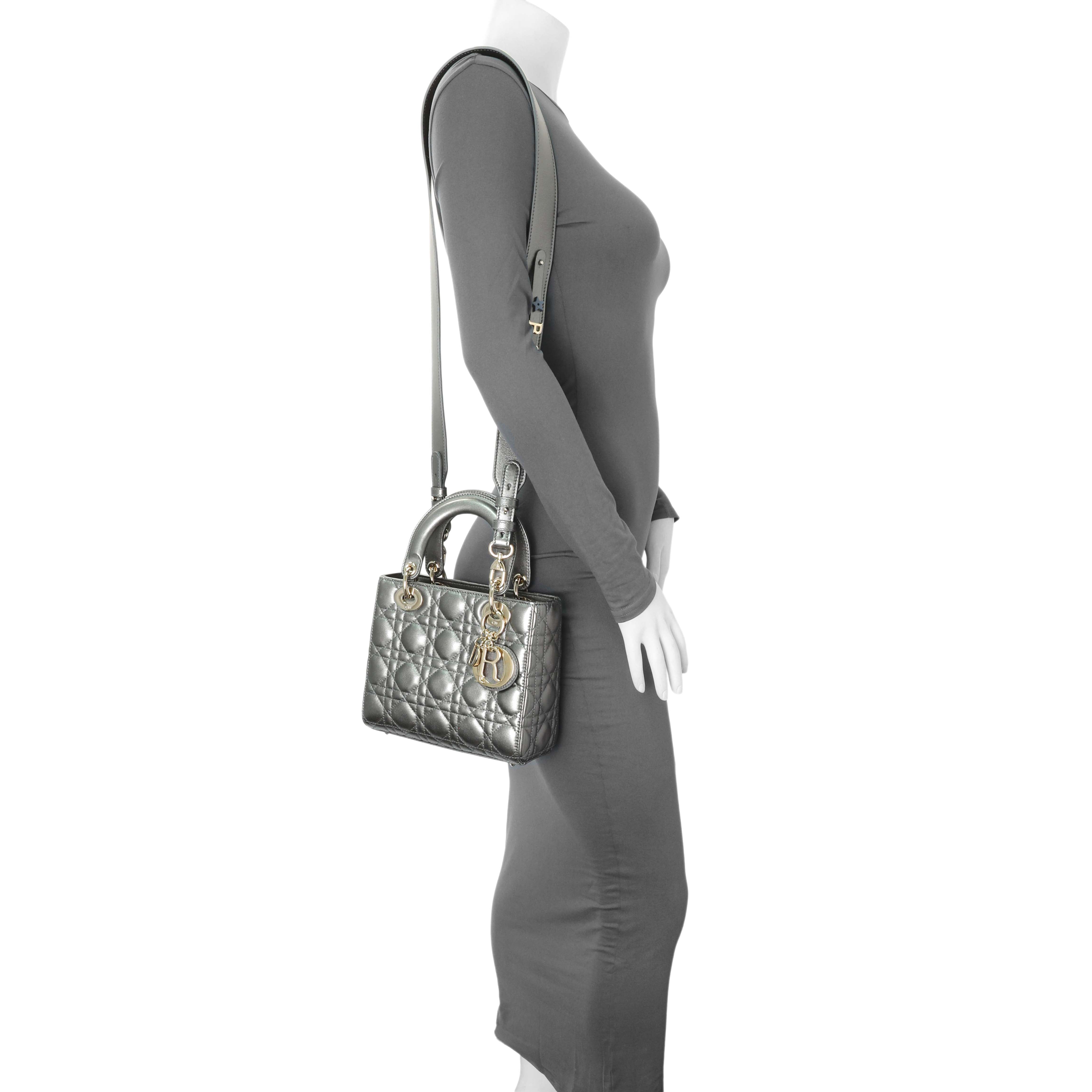 Christian Dior Metallic Grey Lambskin Cannage Small Small My