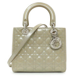 Christian Dior Metallic Grey Patent Cannage Medium Lady Dior Handbags Christian Dior