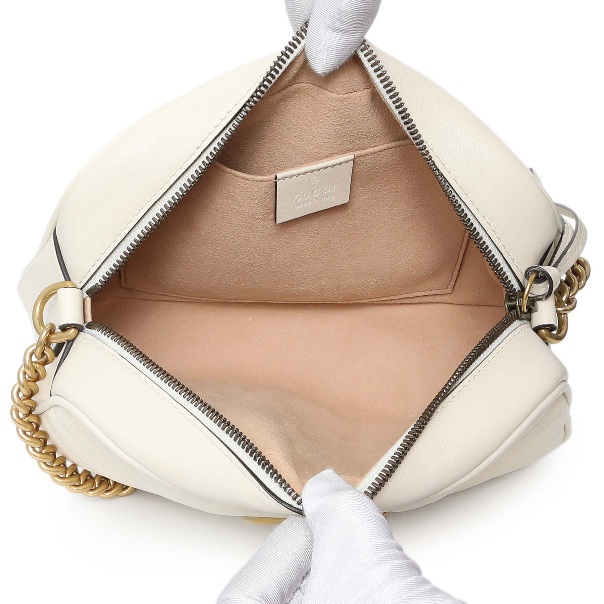 Gucci White Calfskin Matelasse Small GG Marmont Chain Shoulder Bag Handbags Gucci
