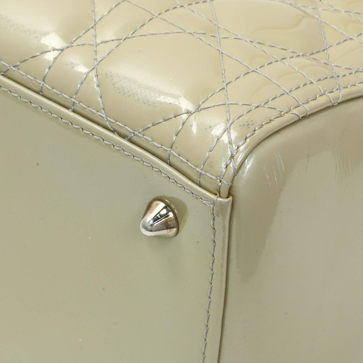 Christian Dior Metallic Grey Patent Cannage Medium Lady Dior Handbags Christian Dior