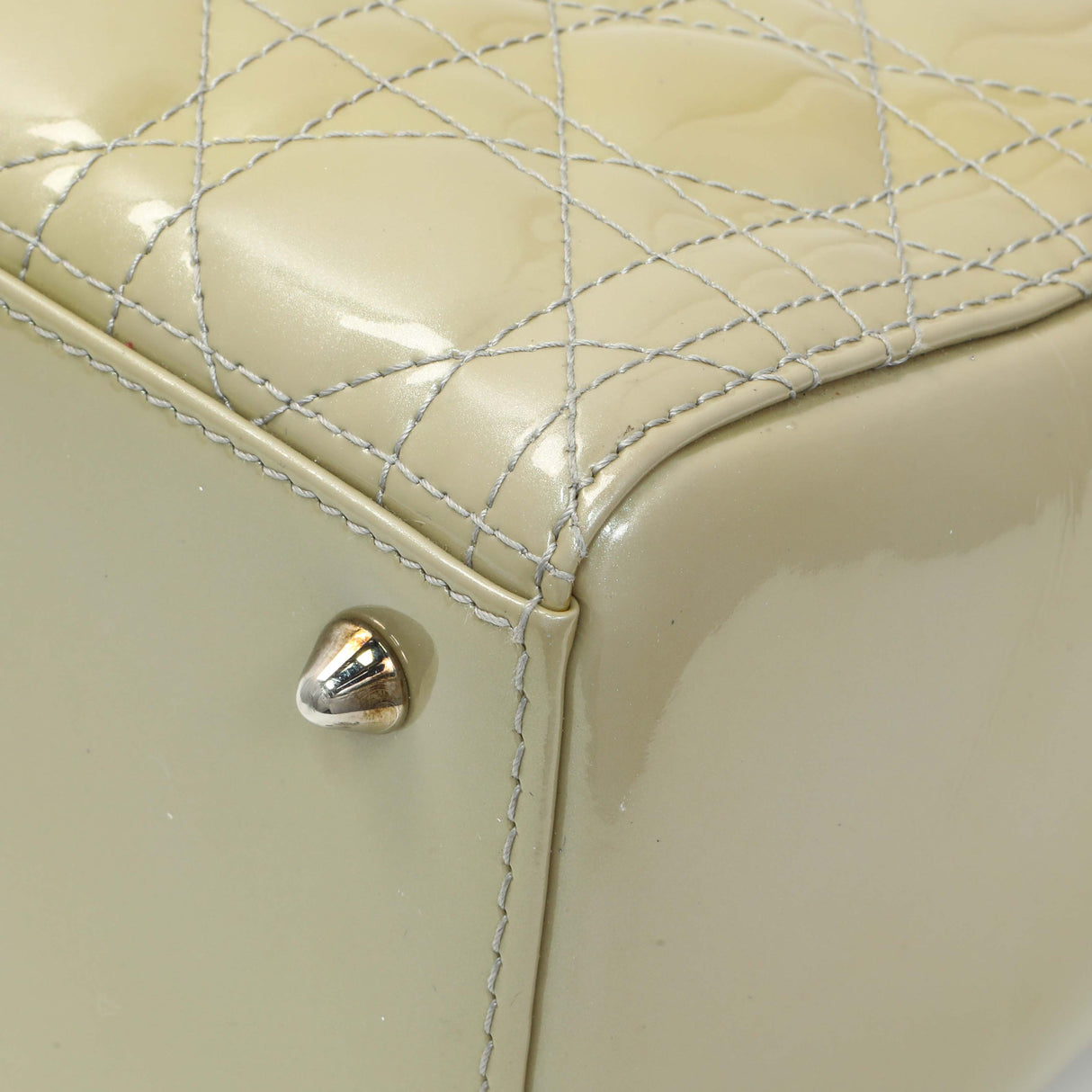 Christian Dior Metallic Grey Patent Cannage Medium Lady Dior Handbags Christian Dior