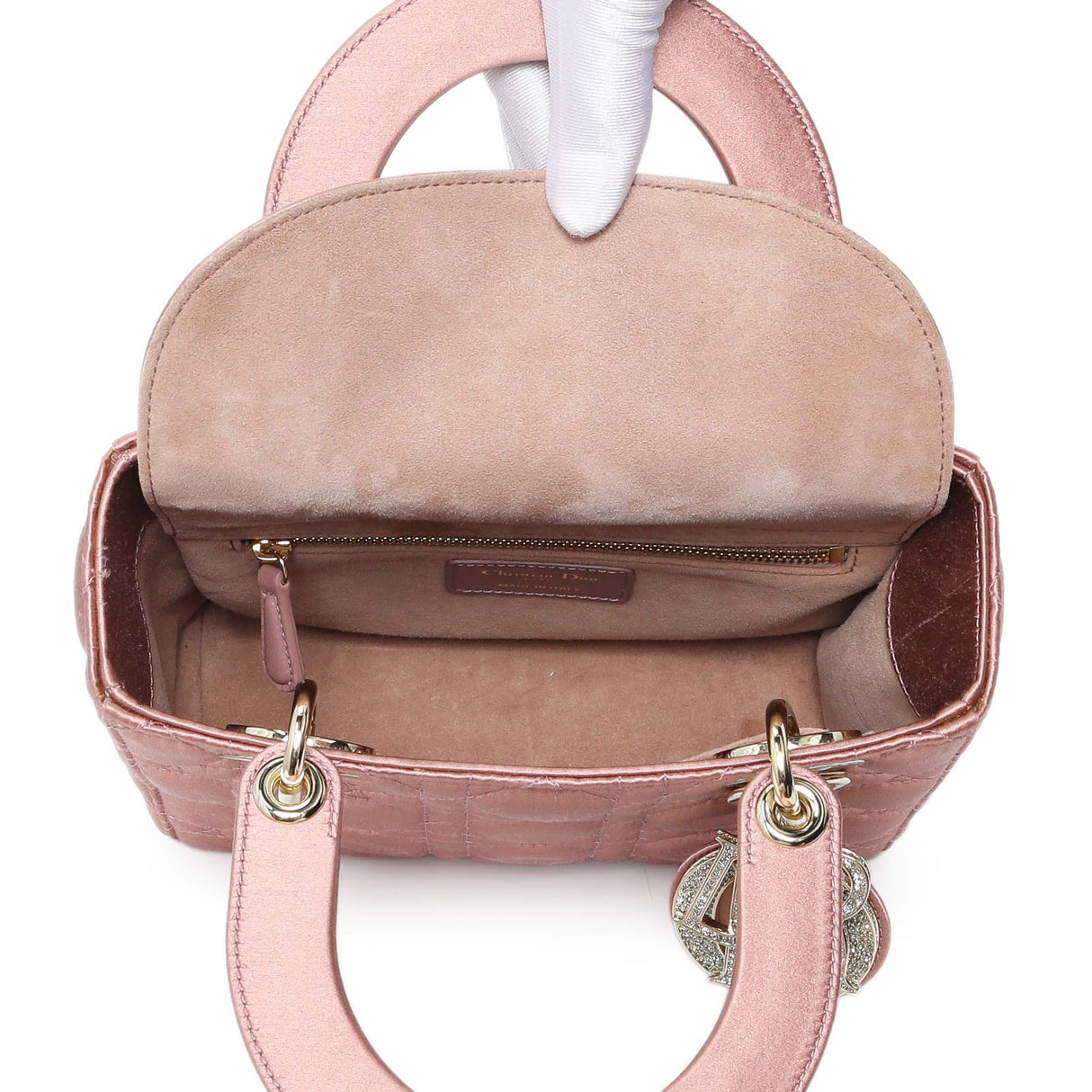 Christian Dior Pink Satin Crystal Cannage Small My ABCDior Lady Dior Handbags Christian Dior