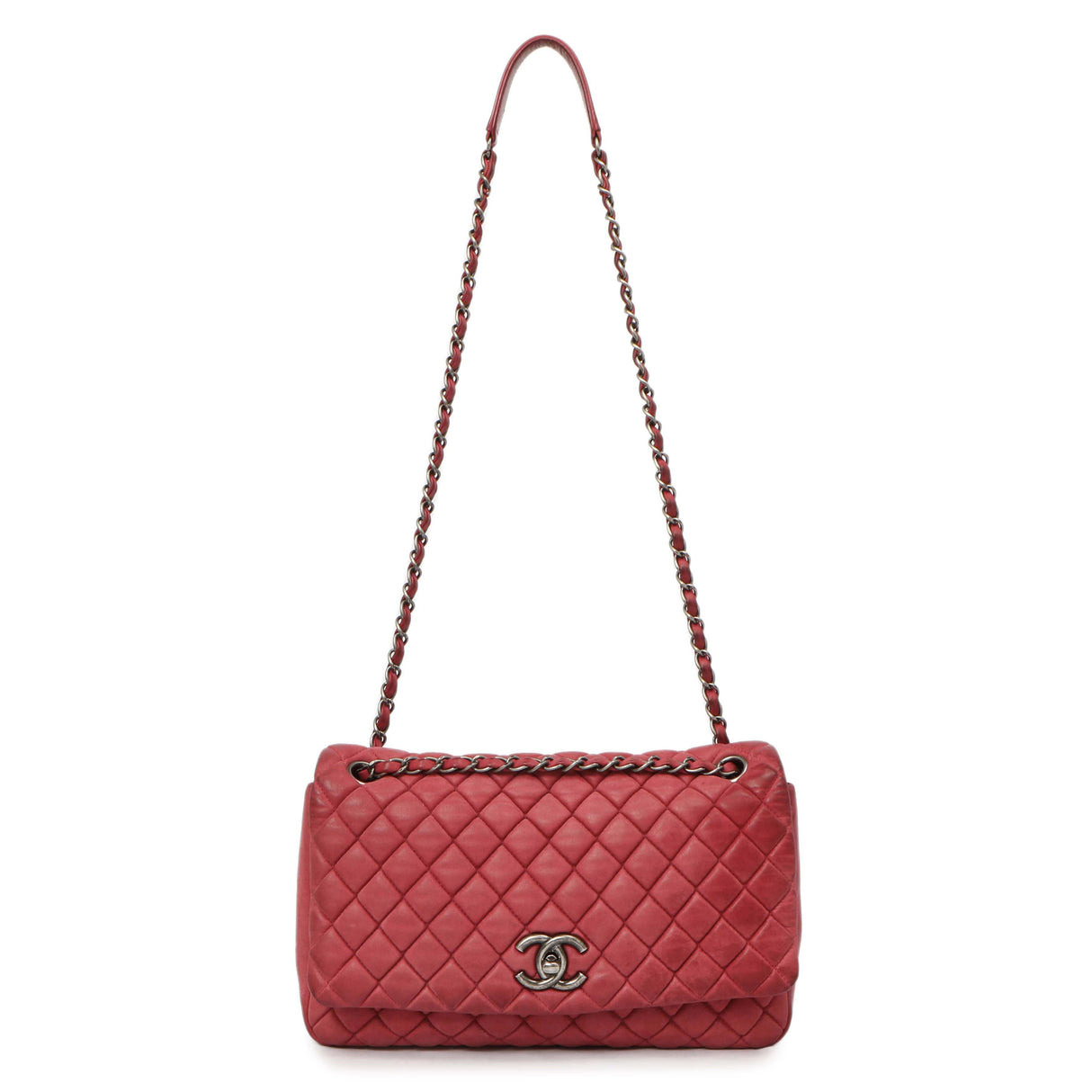 Chanel Burgundy Quilted Iridescent Calfskin Large New Bubble Flap