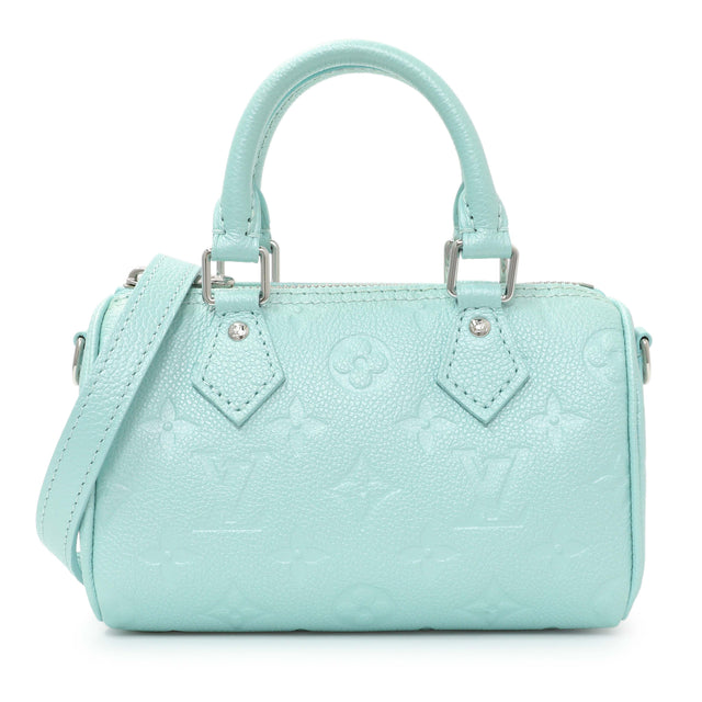 Louis Vuitton Pearly Lagoon Turquoise Empreinte Monogram Nano Speedy Handbags Louis Vuitton