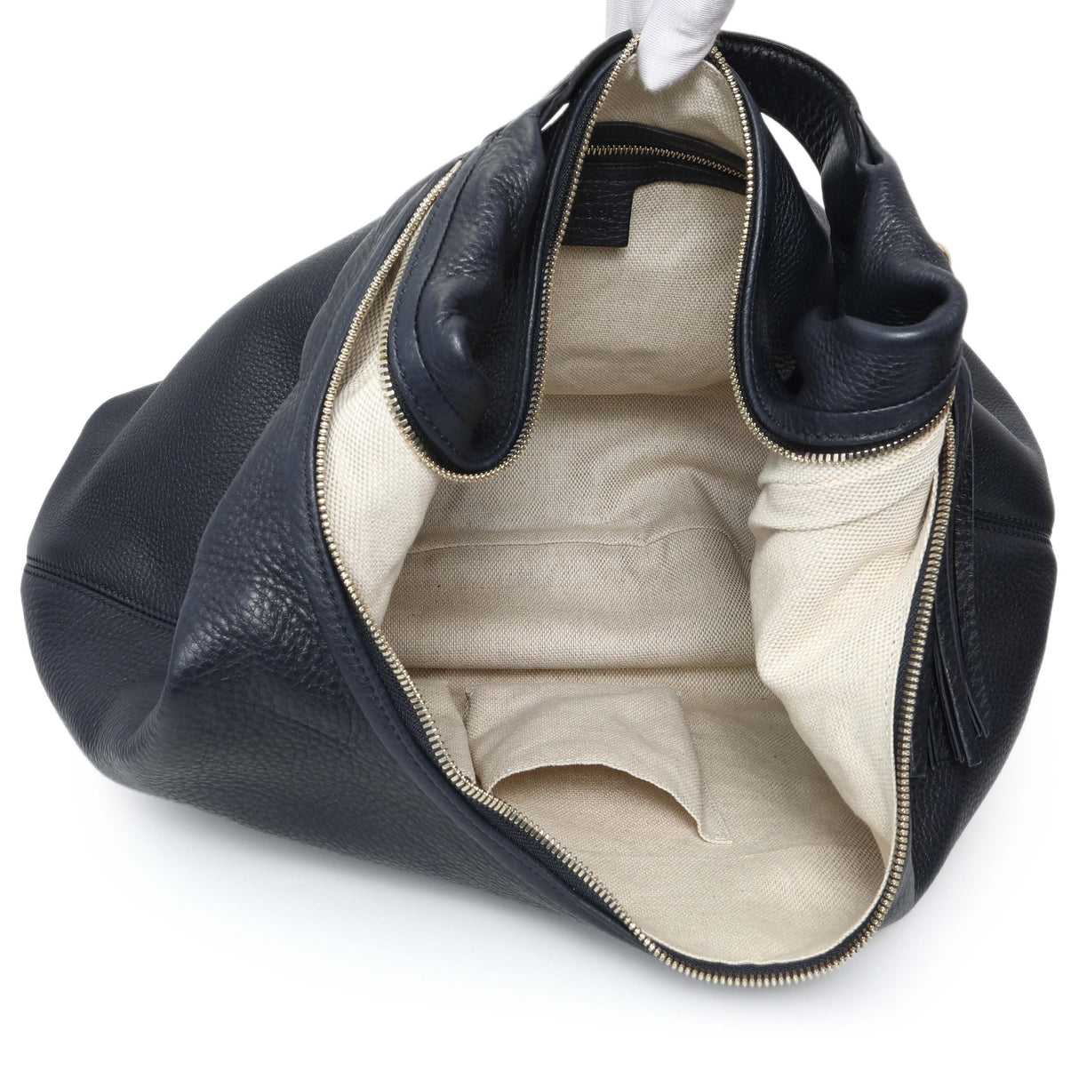 Gucci Navy Blue Pebbled Calfskin Soho Hobo Handbags Gucci