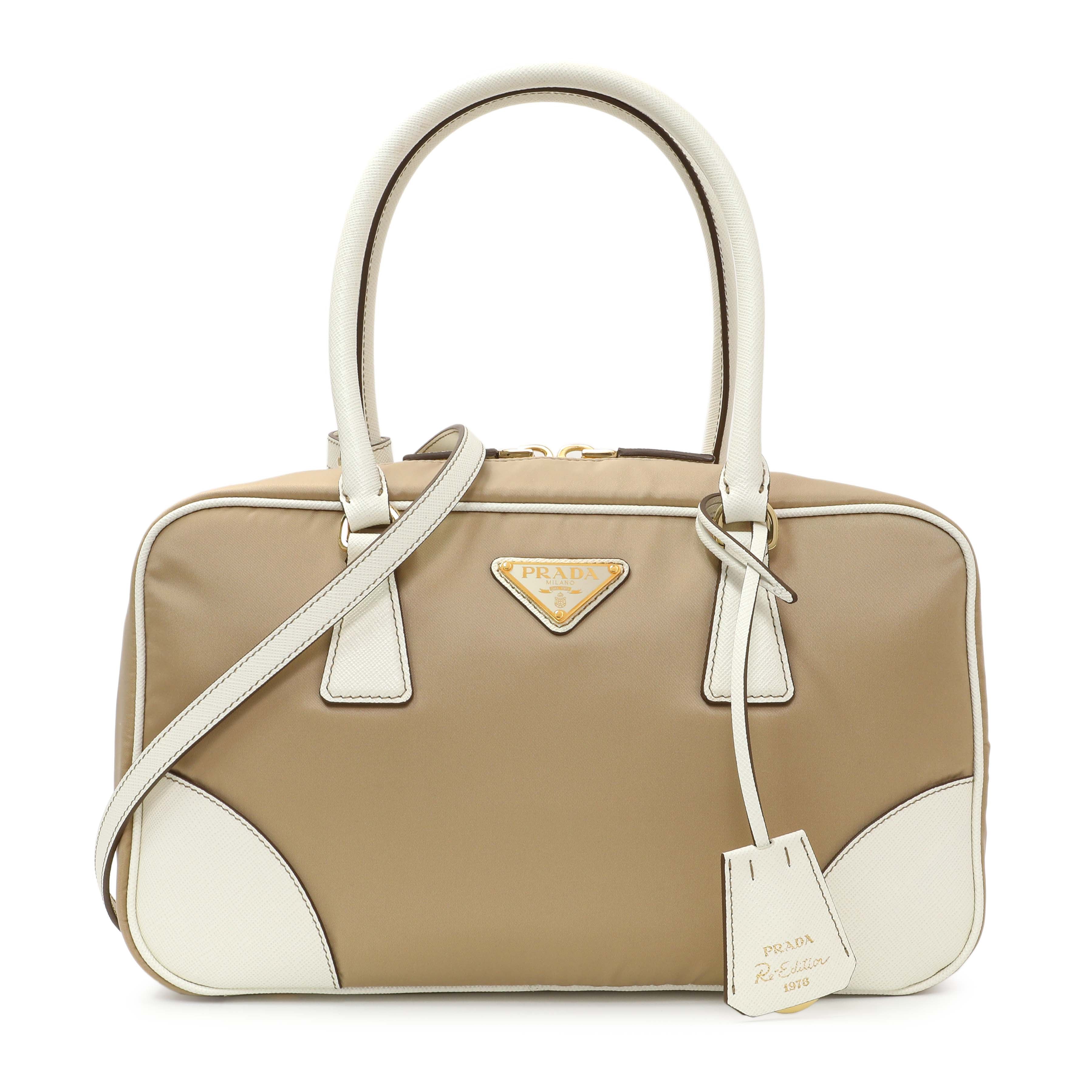 Prada Camel White Re-Nylon Saffiano Medium Re-Edition 1978 Two
