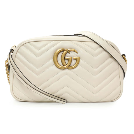 Gucci White Calfskin Matelasse Small GG Marmont Chain Shoulder Bag Handbags Gucci