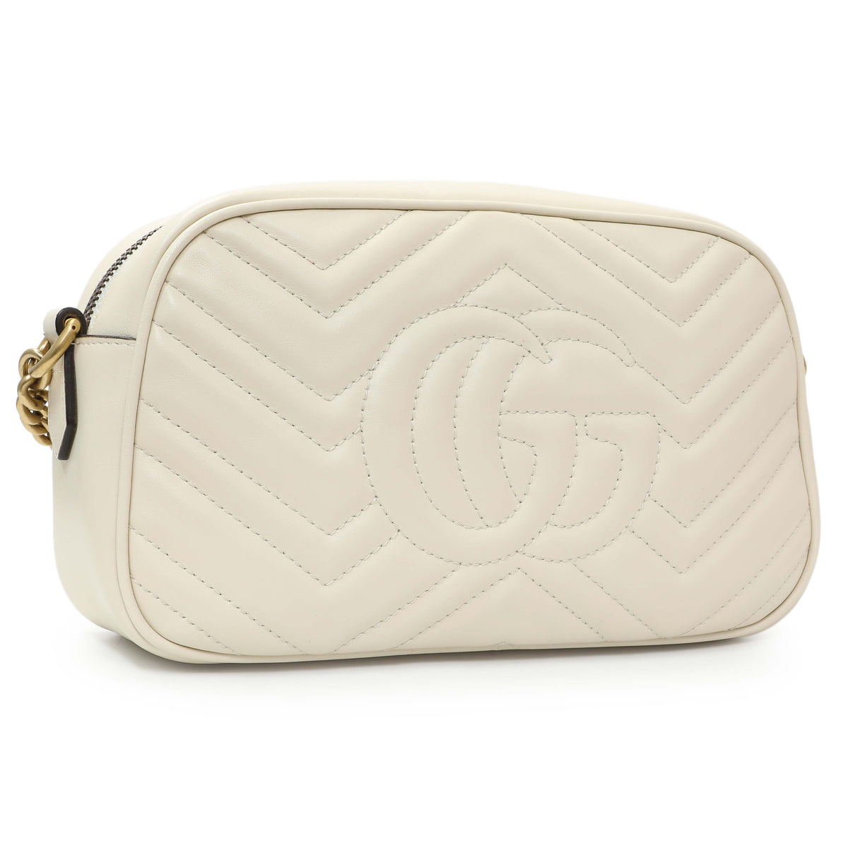 Gucci White Calfskin Matelasse Small GG Marmont Chain Shoulder Bag Handbags Gucci