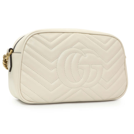 Gucci White Calfskin Matelasse Small GG Marmont Chain Shoulder Bag Handbags Gucci