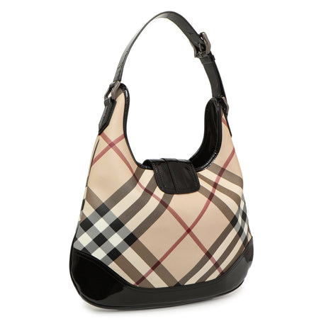 Burberry Black Patent Nova Check Brook Hobo