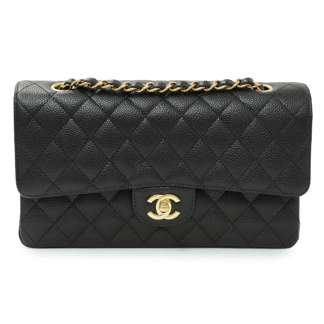 Chanel Black Quilted Caviar Medium Classic Double Flap Handbags Chanel