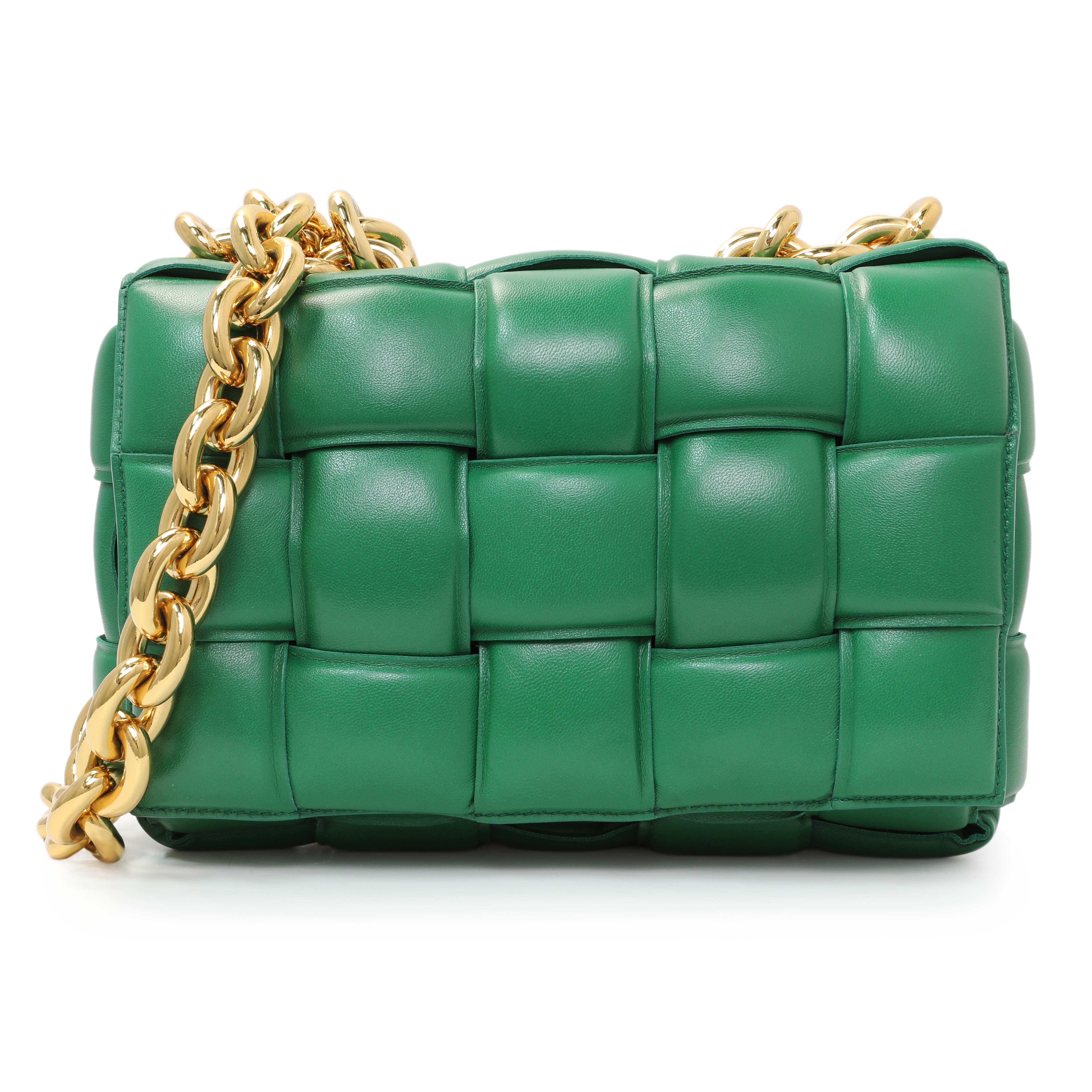 Bottega Veneta バッグ Bottega Veneta Green Lambskin Maxi Intreccio Padded Chain Cassette