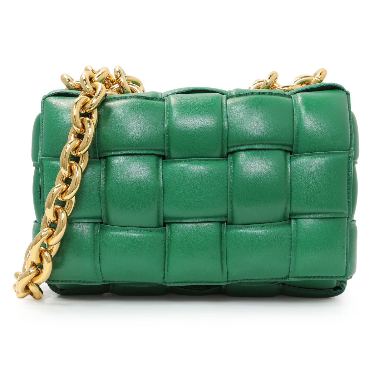 Bottega Veneta Green Lambskin Maxi Intreccio Padded Chain Cassette Crossbody Bag Handbags Bottega Veneta