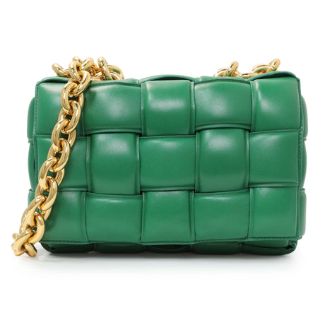 Bottega Veneta Green Lambskin Maxi Intreccio Padded Chain Cassette Crossbody Bag Handbags Bottega Veneta